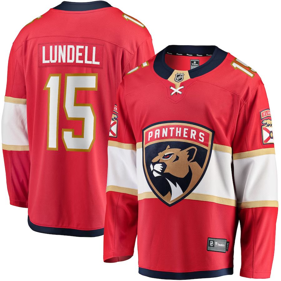 Men Florida Panthers #15 Anton Lundell Fanatics Branded Red Home Breakaway Player NHL Jersey